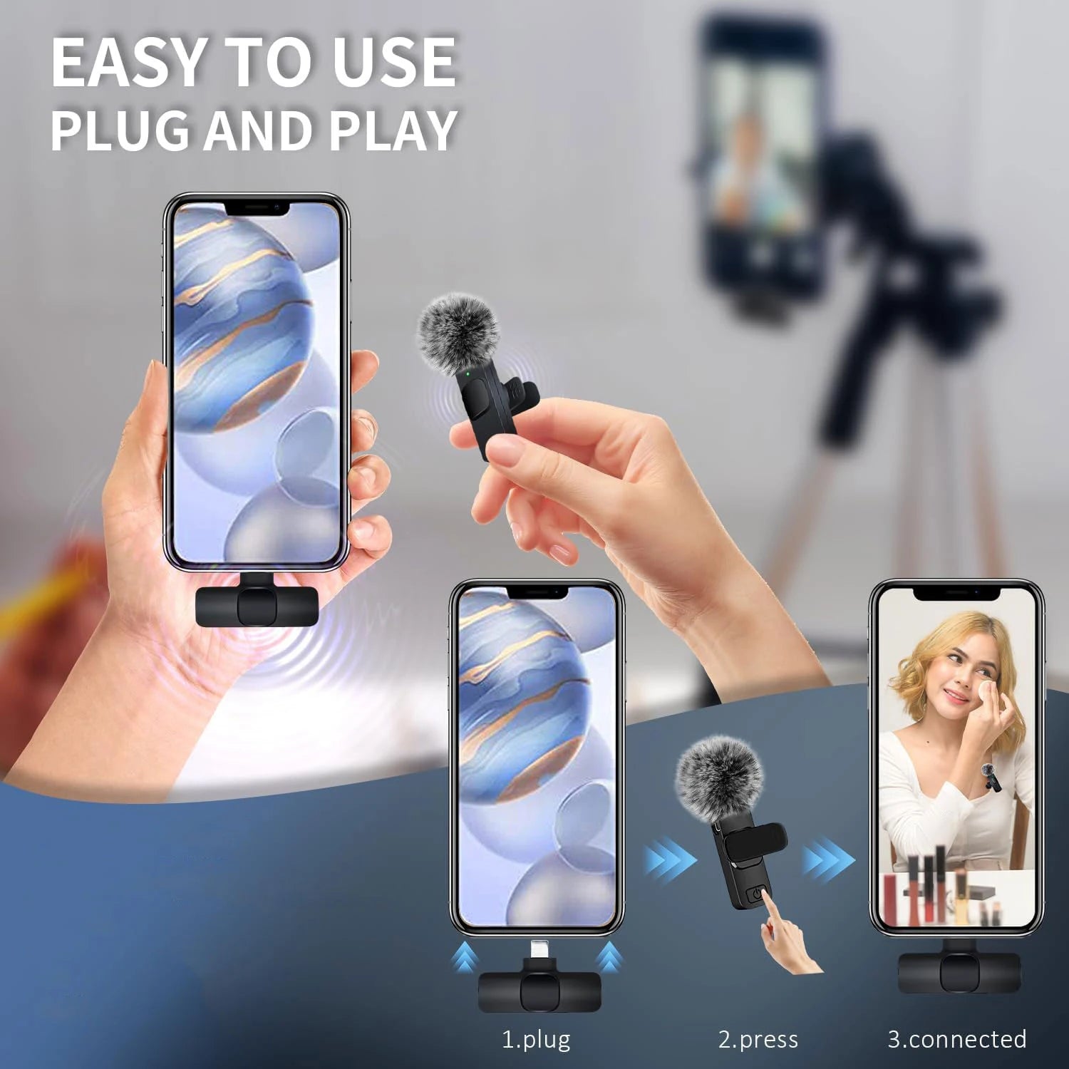 K60 Wireless Lavalier Microphone Mini Audio Video Recording Mic For iPhone Android Laptop Live Gaming Mobile Phone Microphone